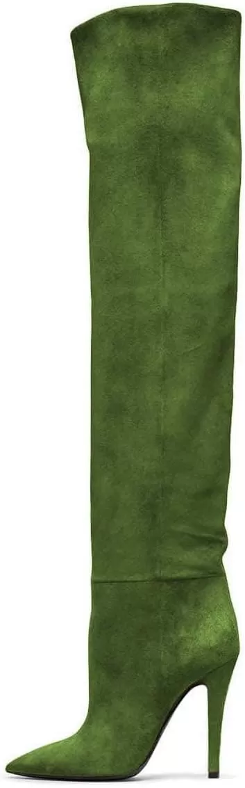 imageFSJ Women Sexy Thigh High Long Boots Over The Knee Cone High Heels Stretch Winter Dress Shoes SizeGreen