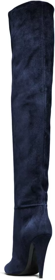 imageFSJ Women Sexy Thigh High Long Boots Over The Knee Cone High Heels Stretch Winter Dress Shoes SizeNavy