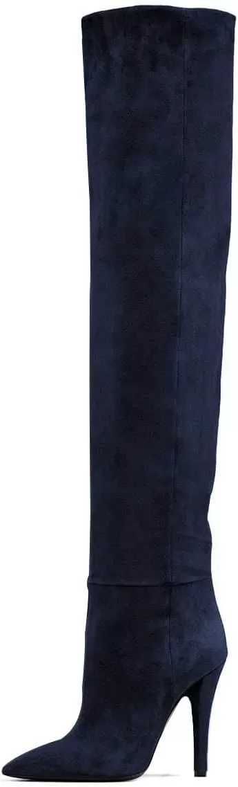 imageFSJ Women Sexy Thigh High Long Boots Over The Knee Cone High Heels Stretch Winter Dress Shoes SizeNavy