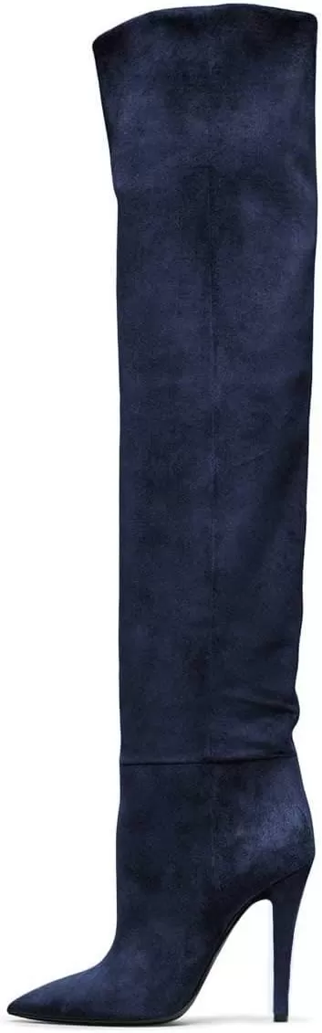 imageFSJ Women Sexy Thigh High Long Boots Over The Knee Cone High Heels Stretch Winter Dress Shoes SizeNavy