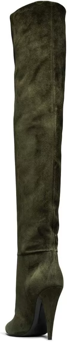 imageFSJ Women Sexy Thigh High Long Boots Over The Knee Cone High Heels Stretch Winter Dress Shoes SizeOlive
