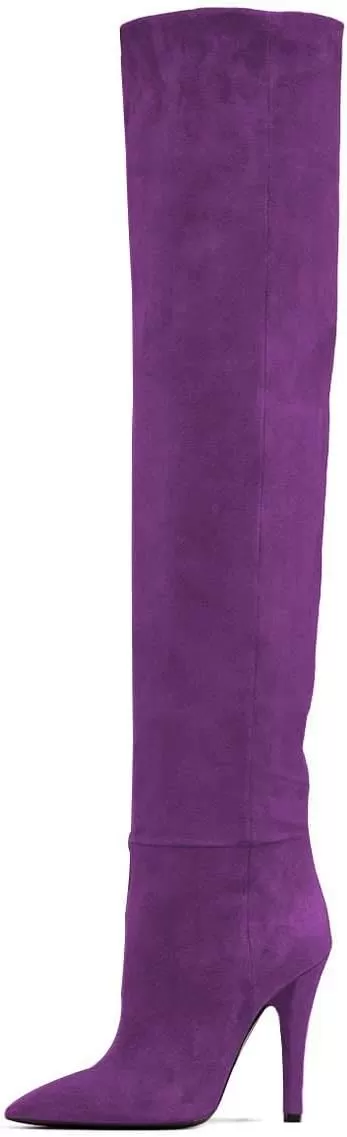 imageFSJ Women Sexy Thigh High Long Boots Over The Knee Cone High Heels Stretch Winter Dress Shoes SizePurple