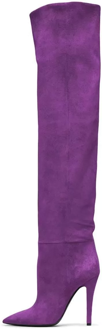 imageFSJ Women Sexy Thigh High Long Boots Over The Knee Cone High Heels Stretch Winter Dress Shoes SizePurple