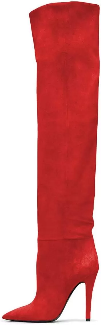 imageFSJ Women Sexy Thigh High Long Boots Over The Knee Cone High Heels Stretch Winter Dress Shoes SizeRed
