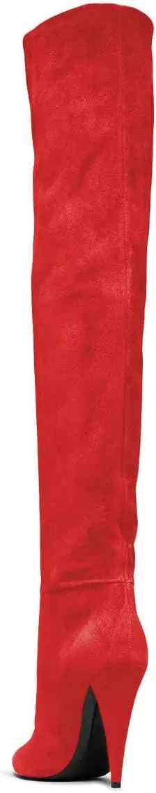 imageFSJ Women Sexy Thigh High Long Boots Over The Knee Cone High Heels Stretch Winter Dress Shoes SizeRed