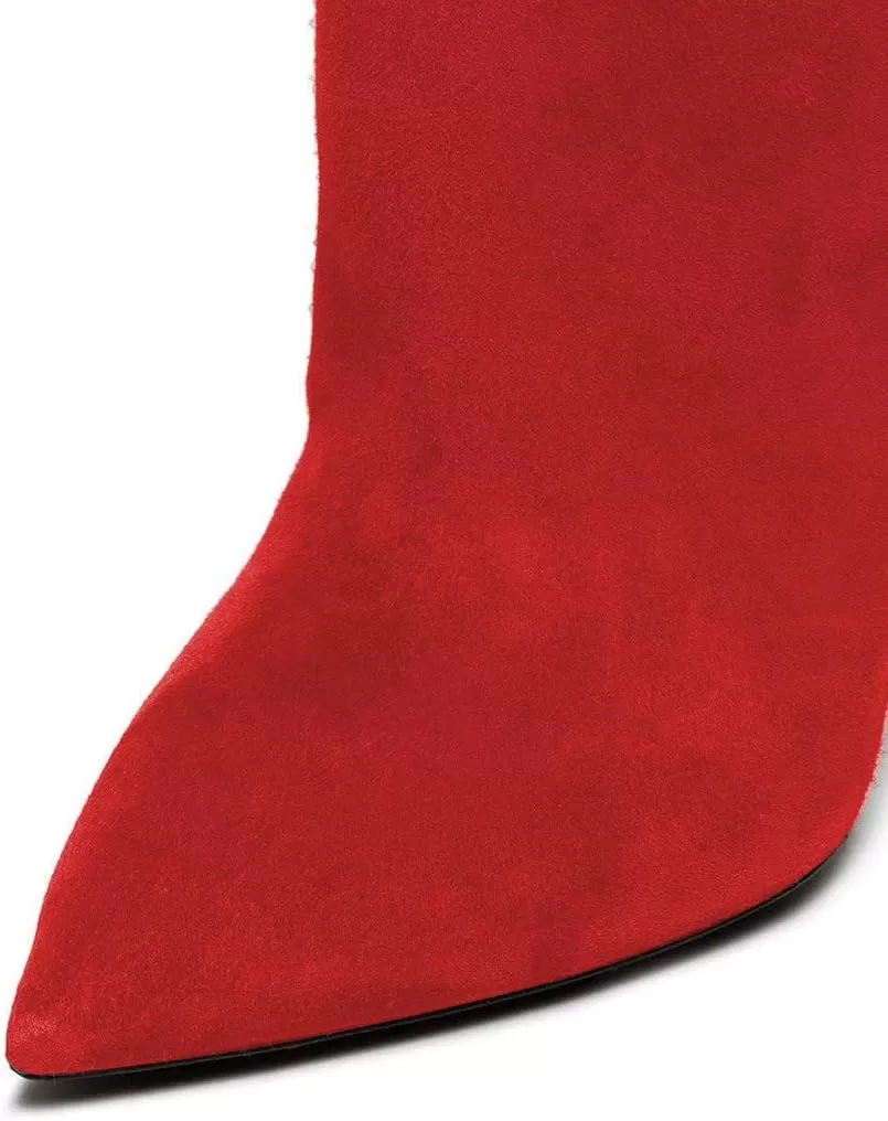 imageFSJ Women Sexy Thigh High Long Boots Over The Knee Cone High Heels Stretch Winter Dress Shoes SizeRed