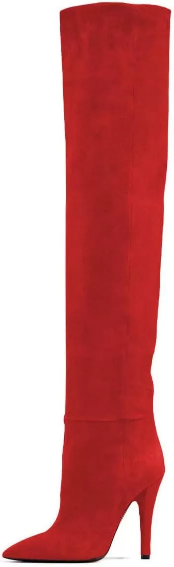 imageFSJ Women Sexy Thigh High Long Boots Over The Knee Cone High Heels Stretch Winter Dress Shoes SizeRed