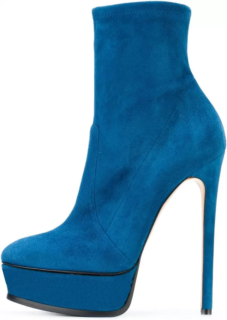 imageFSJ Women Stylish ankle Boots Thin High Heel Platform Pointed Toe Suede Party Office Daily Shoes Size 415 USBlue