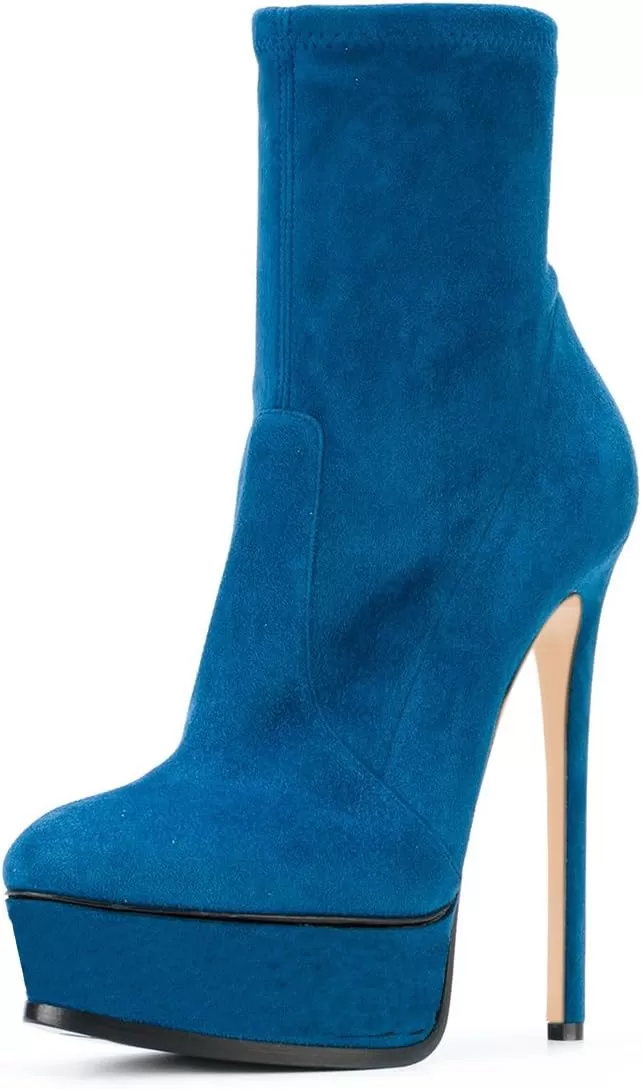imageFSJ Women Stylish ankle Boots Thin High Heel Platform Pointed Toe Suede Party Office Daily Shoes Size 415 USBlue