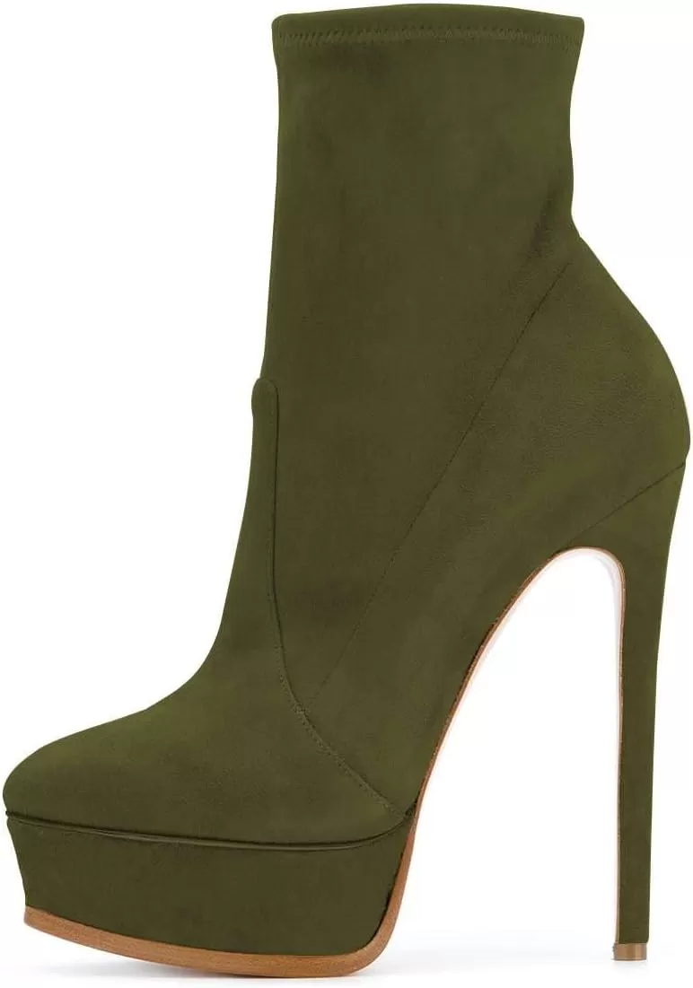 imageFSJ Women Stylish ankle Boots Thin High Heel Platform Pointed Toe Suede Party Office Daily Shoes Size 415 USGreen