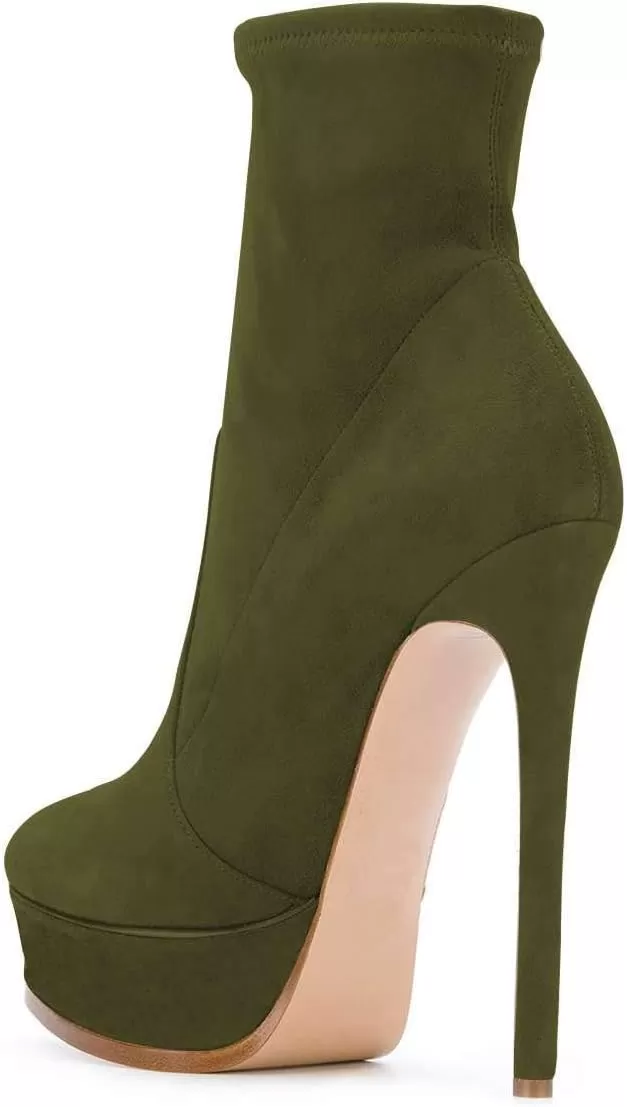 imageFSJ Women Stylish ankle Boots Thin High Heel Platform Pointed Toe Suede Party Office Daily Shoes Size 415 USGreen