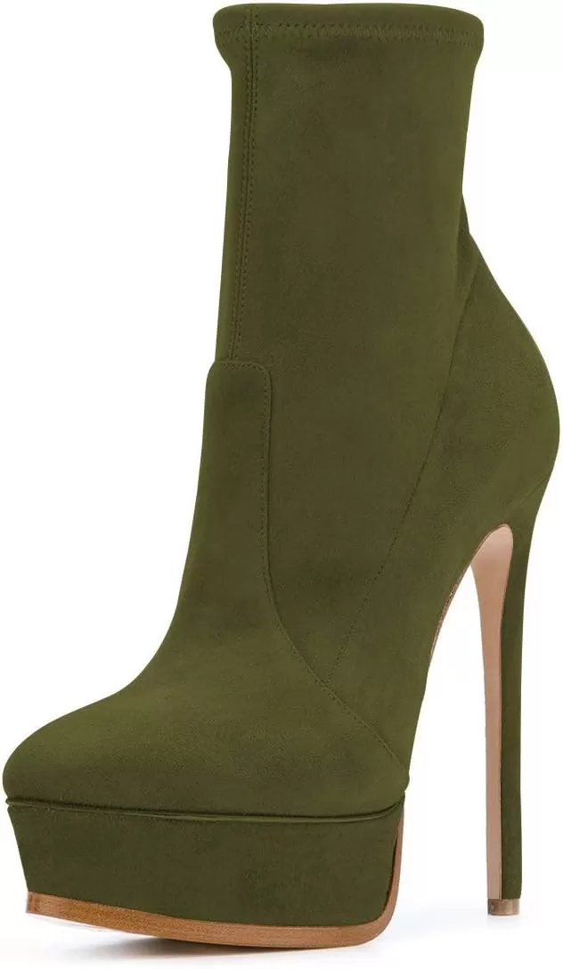 imageFSJ Women Stylish ankle Boots Thin High Heel Platform Pointed Toe Suede Party Office Daily Shoes Size 415 USGreen