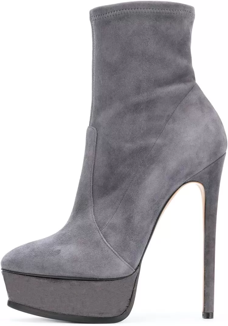 imageFSJ Women Stylish ankle Boots Thin High Heel Platform Pointed Toe Suede Party Office Daily Shoes Size 415 USGrey