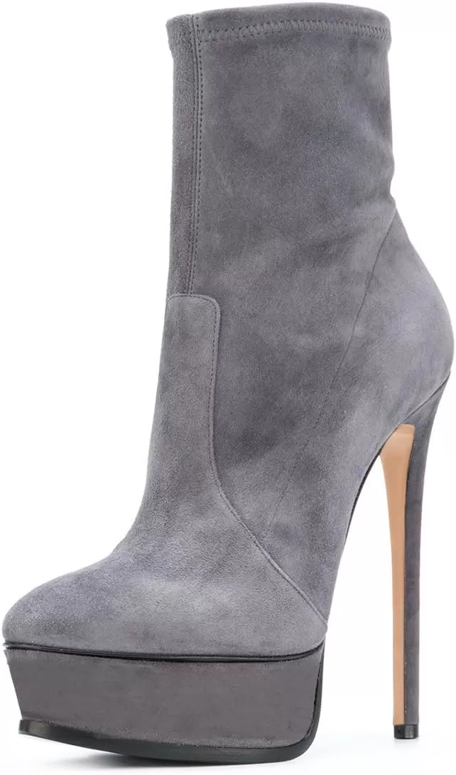 imageFSJ Women Stylish ankle Boots Thin High Heel Platform Pointed Toe Suede Party Office Daily Shoes Size 415 USGrey