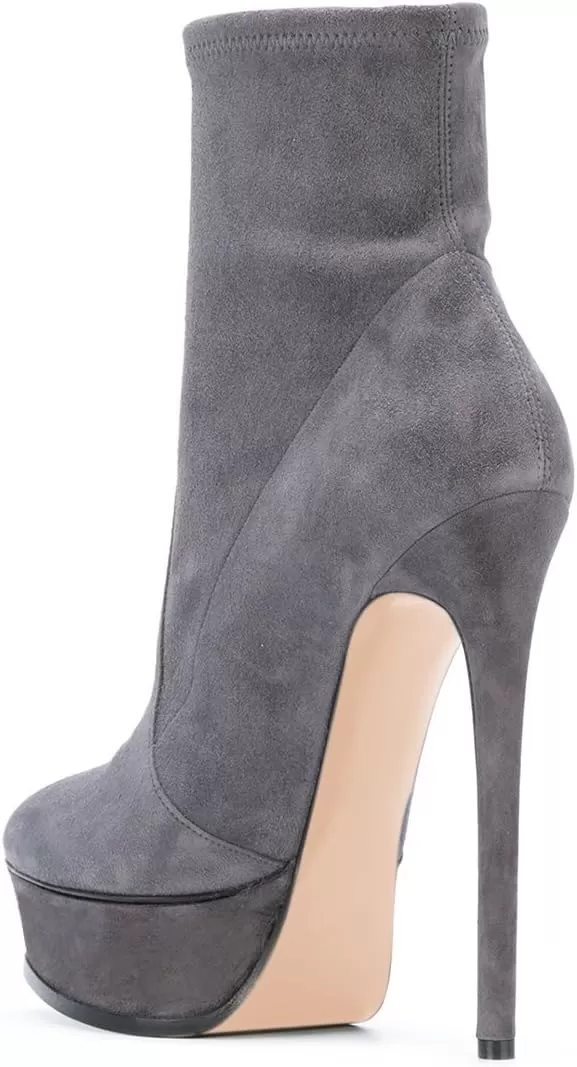 imageFSJ Women Stylish ankle Boots Thin High Heel Platform Pointed Toe Suede Party Office Daily Shoes Size 415 USGrey