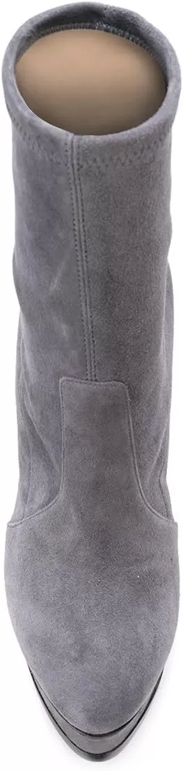 imageFSJ Women Stylish ankle Boots Thin High Heel Platform Pointed Toe Suede Party Office Daily Shoes Size 415 USGrey