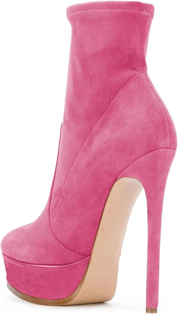 imageFSJ Women Stylish ankle Boots Thin High Heel Platform Pointed Toe Suede Party Office Daily Shoes Size 415 USHot Pink