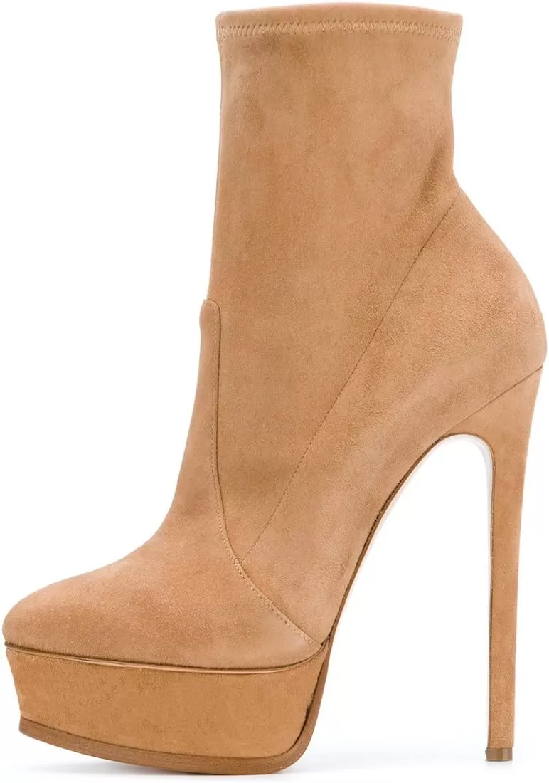 imageFSJ Women Stylish ankle Boots Thin High Heel Platform Pointed Toe Suede Party Office Daily Shoes Size 415 USPeru