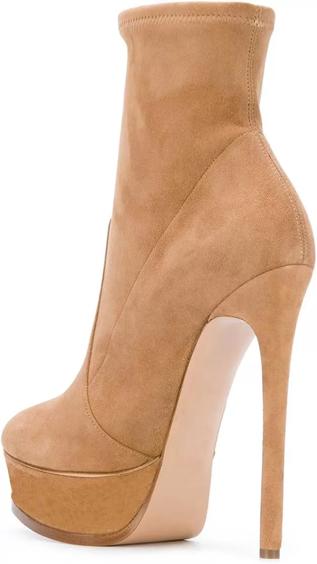 imageFSJ Women Stylish ankle Boots Thin High Heel Platform Pointed Toe Suede Party Office Daily Shoes Size 415 USPeru