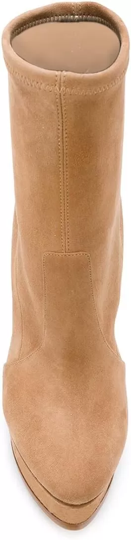 imageFSJ Women Stylish ankle Boots Thin High Heel Platform Pointed Toe Suede Party Office Daily Shoes Size 415 USPeru