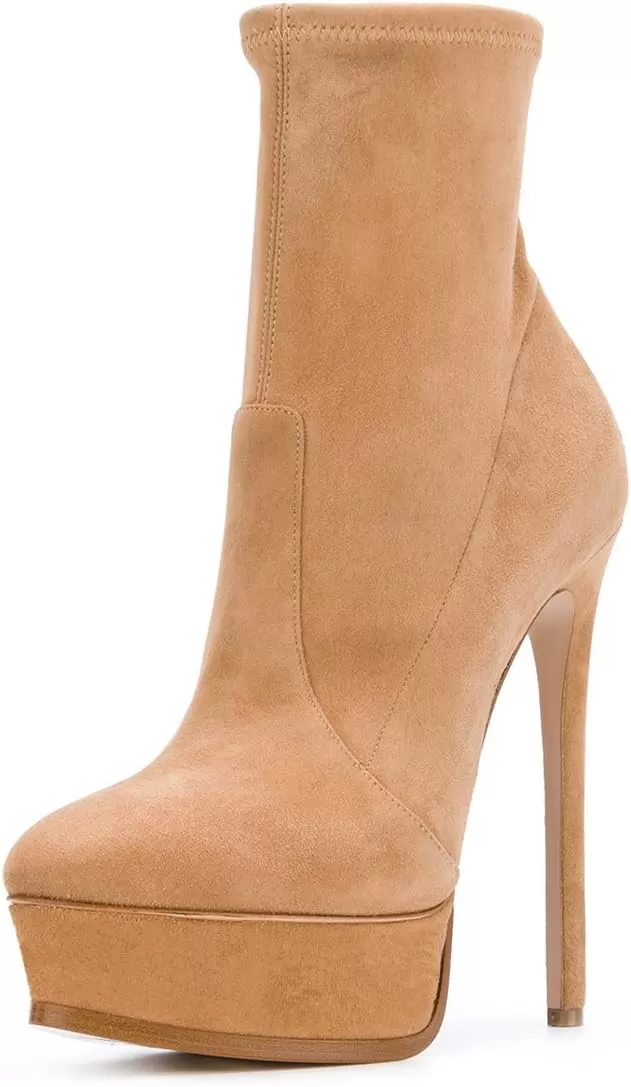 imageFSJ Women Stylish ankle Boots Thin High Heel Platform Pointed Toe Suede Party Office Daily Shoes Size 415 USPeru