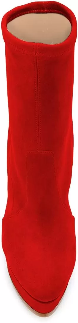 imageFSJ Women Stylish ankle Boots Thin High Heel Platform Pointed Toe Suede Party Office Daily Shoes Size 415 USRed