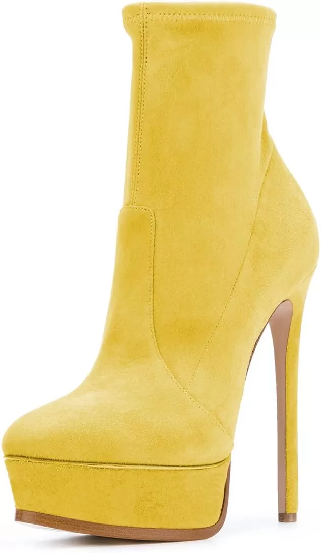 imageFSJ Women Stylish ankle Boots Thin High Heel Platform Pointed Toe Suede Party Office Daily Shoes Size 415 USYellow