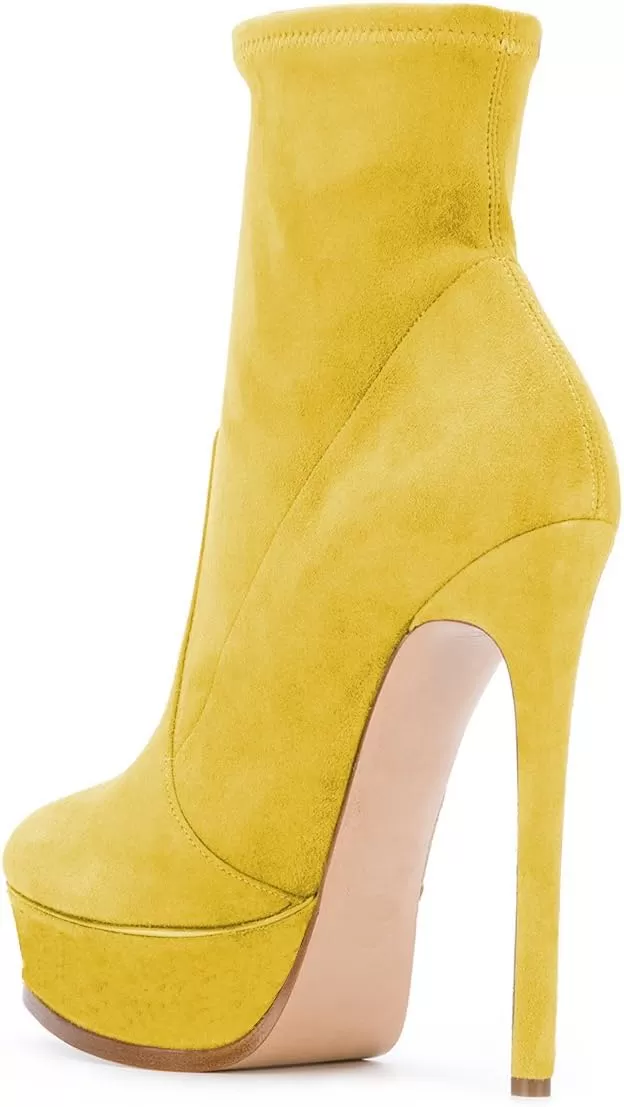 imageFSJ Women Stylish ankle Boots Thin High Heel Platform Pointed Toe Suede Party Office Daily Shoes Size 415 USYellow