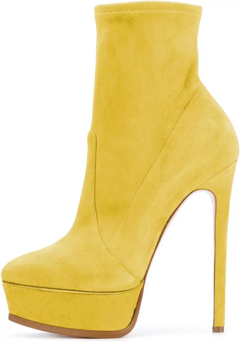 imageFSJ Women Stylish ankle Boots Thin High Heel Platform Pointed Toe Suede Party Office Daily Shoes Size 415 USYellow
