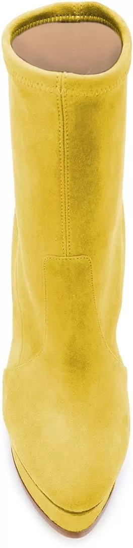 imageFSJ Women Stylish ankle Boots Thin High Heel Platform Pointed Toe Suede Party Office Daily Shoes Size 415 USYellow