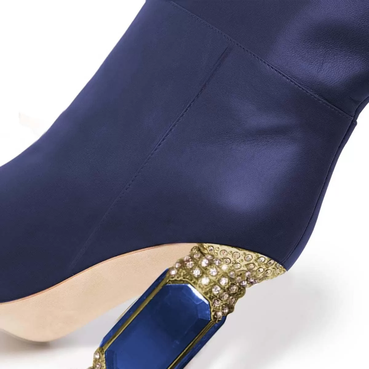 imageFSJ Women Trendy Studded Knee High Stretch Long Boots Pointed Toe Crystal Block Chunky Heel Comfort Winter Warm Faux Suede Pull On Shoes Size 415 USBlue