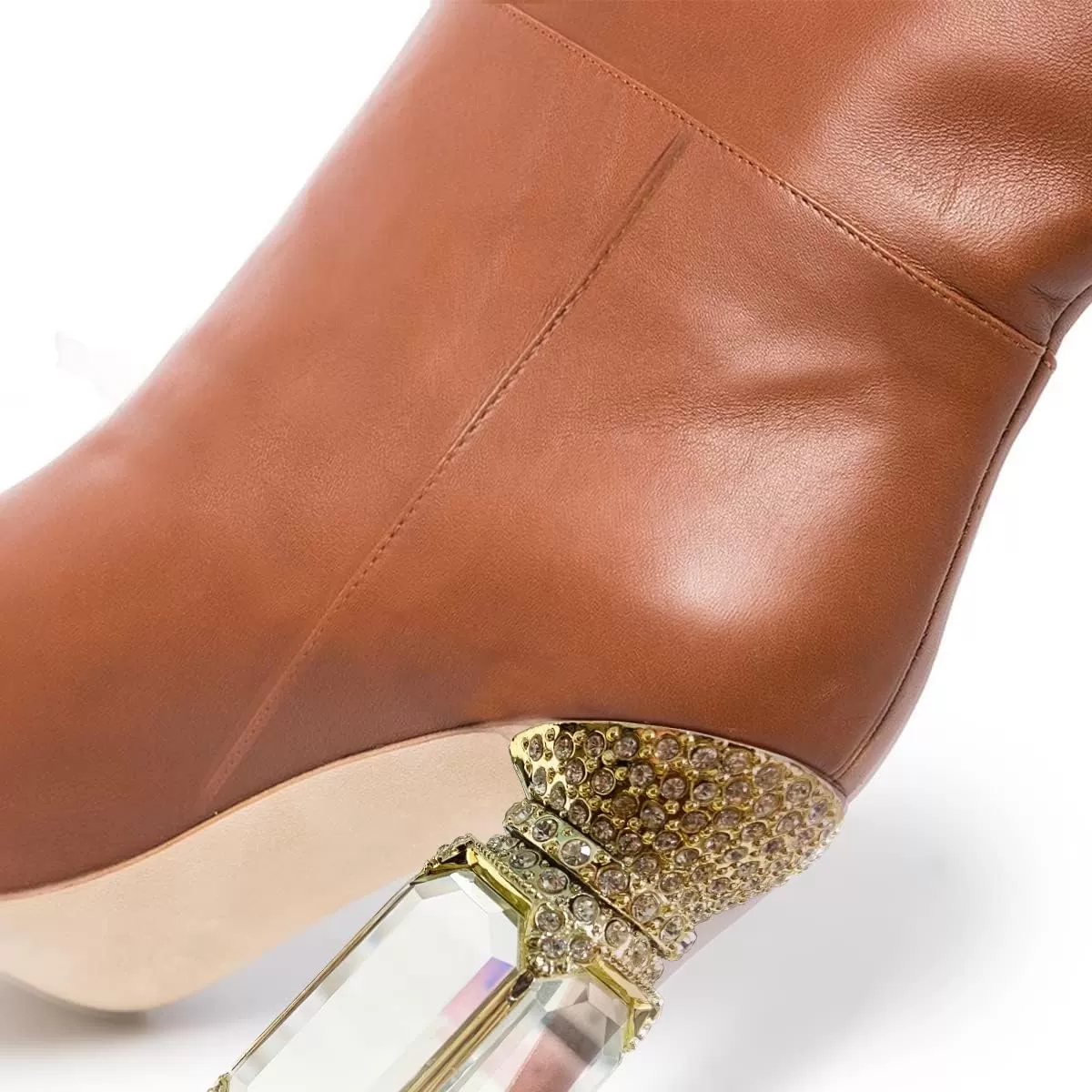 imageFSJ Women Trendy Studded Knee High Stretch Long Boots Pointed Toe Crystal Block Chunky Heel Comfort Winter Warm Faux Suede Pull On Shoes Size 415 USBrown1