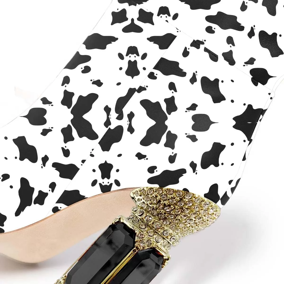imageFSJ Women Trendy Studded Knee High Stretch Long Boots Pointed Toe Crystal Block Chunky Heel Comfort Winter Warm Faux Suede Pull On Shoes Size 415 USCow