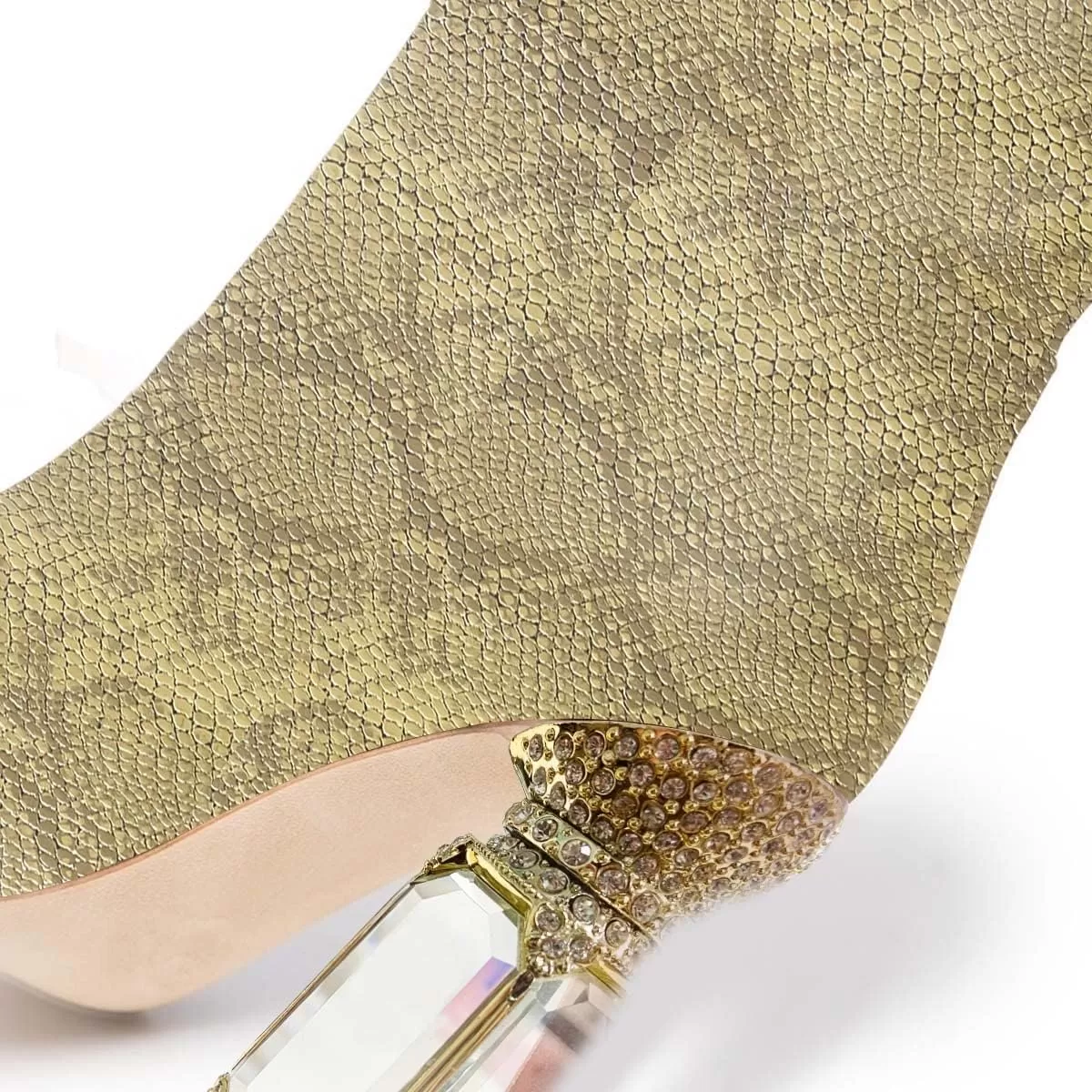 imageFSJ Women Trendy Studded Knee High Stretch Long Boots Pointed Toe Crystal Block Chunky Heel Comfort Winter Warm Faux Suede Pull On Shoes Size 415 USGold Snakeskin