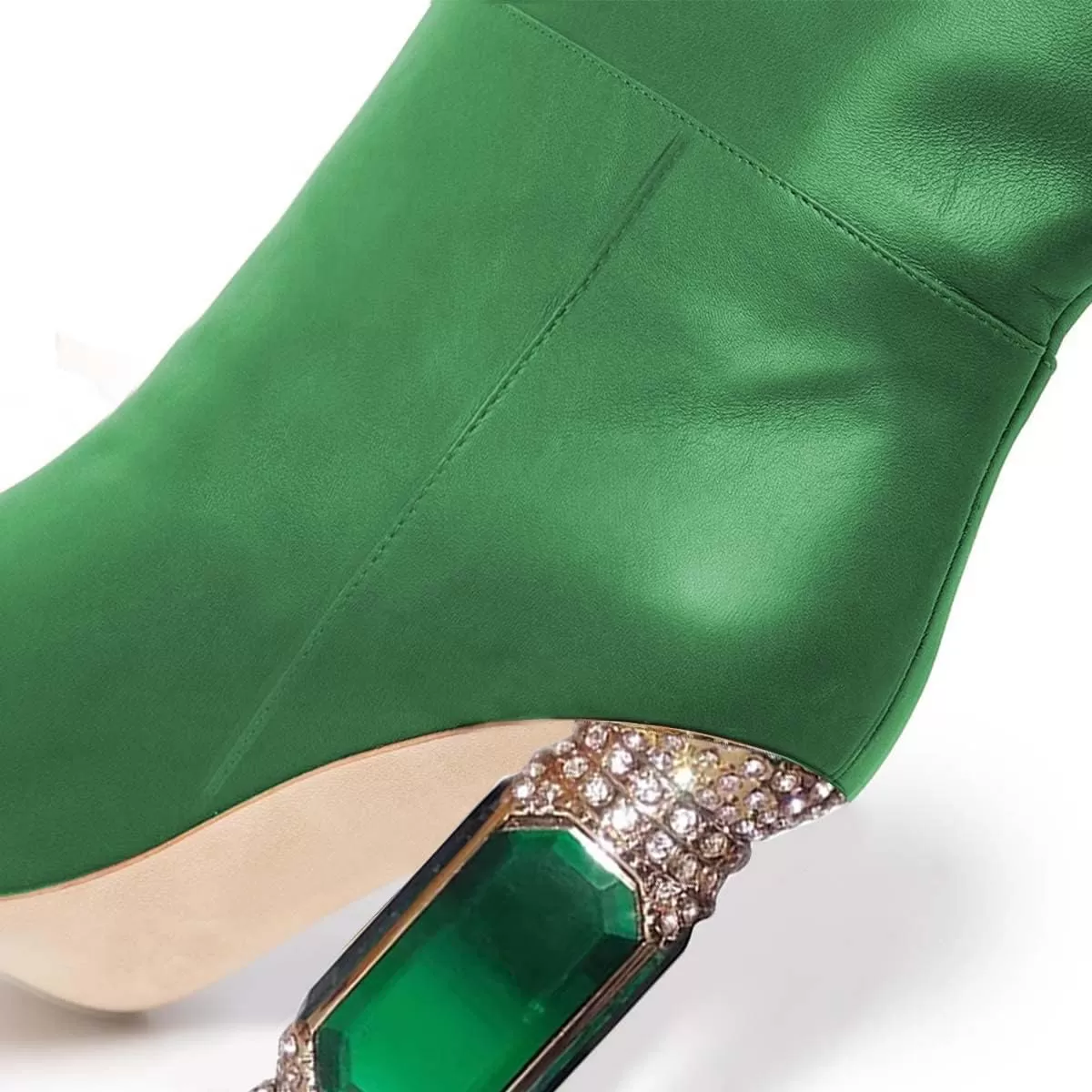imageFSJ Women Trendy Studded Knee High Stretch Long Boots Pointed Toe Crystal Block Chunky Heel Comfort Winter Warm Faux Suede Pull On Shoes Size 415 USGreen Matte Leather