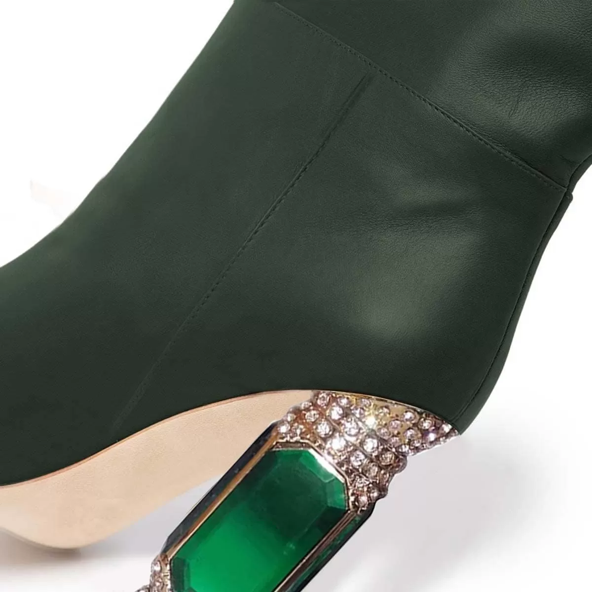 imageFSJ Women Trendy Studded Knee High Stretch Long Boots Pointed Toe Crystal Block Chunky Heel Comfort Winter Warm Faux Suede Pull On Shoes Size 415 USGreen