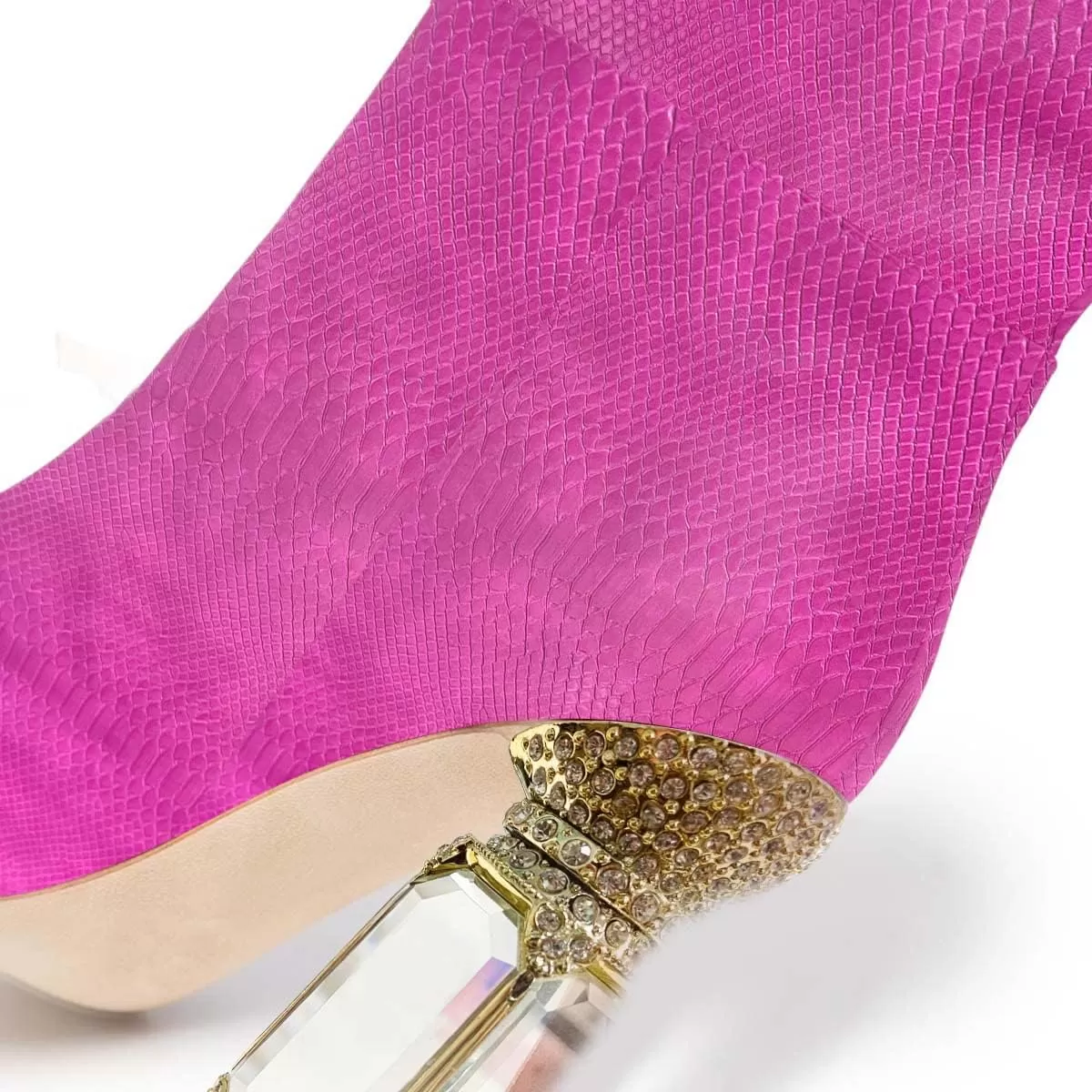 imageFSJ Women Trendy Studded Knee High Stretch Long Boots Pointed Toe Crystal Block Chunky Heel Comfort Winter Warm Faux Suede Pull On Shoes Size 415 USHot Pink Crocodile