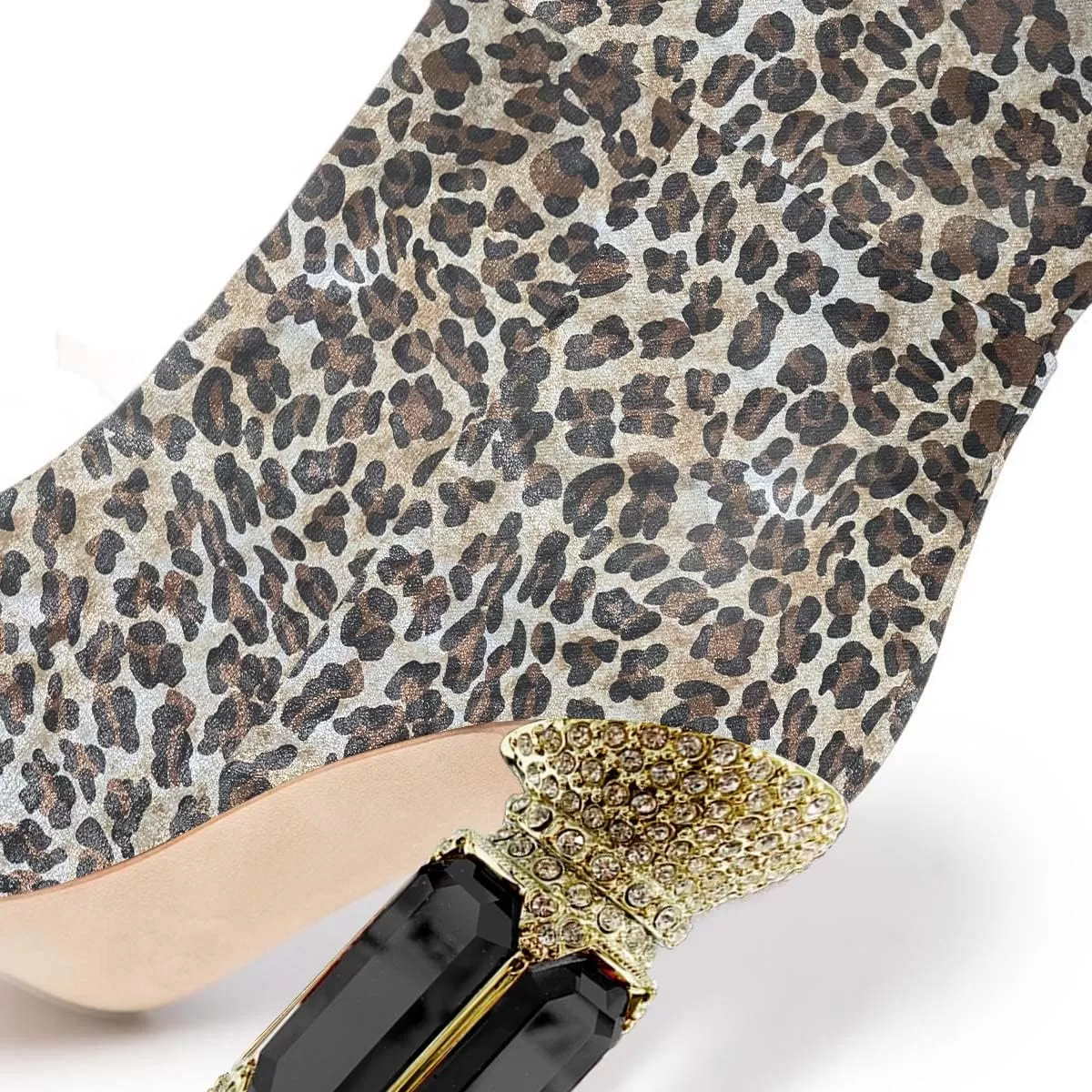 imageFSJ Women Trendy Studded Knee High Stretch Long Boots Pointed Toe Crystal Block Chunky Heel Comfort Winter Warm Faux Suede Pull On Shoes Size 415 USLeopard Print