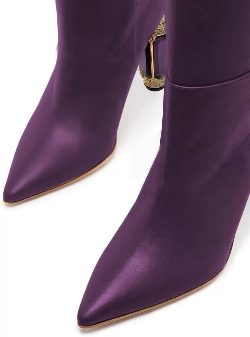 imageFSJ Women Trendy Studded Knee High Stretch Long Boots Pointed Toe Crystal Block Chunky Heel Comfort Winter Warm Faux Suede Pull On Shoes Size 415 USPurple