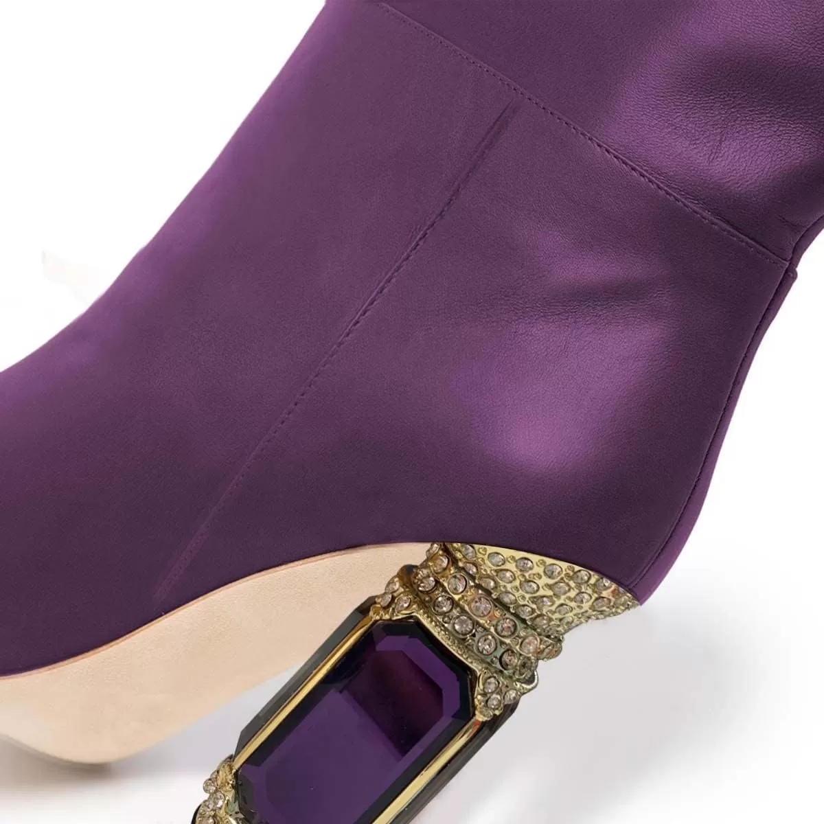 imageFSJ Women Trendy Studded Knee High Stretch Long Boots Pointed Toe Crystal Block Chunky Heel Comfort Winter Warm Faux Suede Pull On Shoes Size 415 USPurple