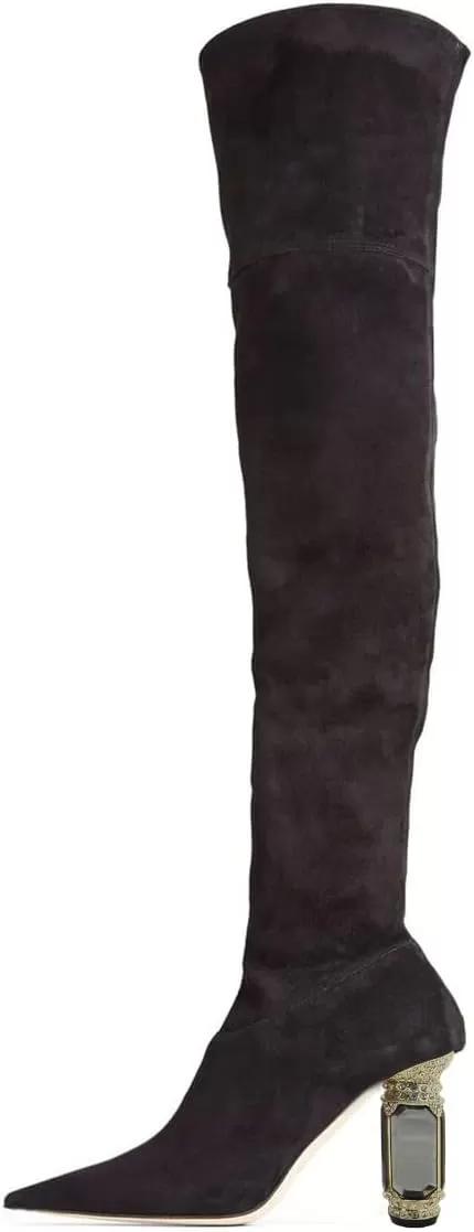 imageFSJ Women Winter Over The Knee Boots Crystal Chunky High Heel Stretch Thigh High Fashion Zipper Long Boots Warm Shoes Size 415 USBlack