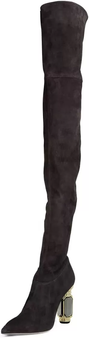 imageFSJ Women Winter Over The Knee Boots Crystal Chunky High Heel Stretch Thigh High Fashion Zipper Long Boots Warm Shoes Size 415 USBlack