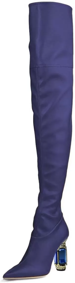 imageFSJ Women Winter Over The Knee Boots Crystal Chunky High Heel Stretch Thigh High Fashion Zipper Long Boots Warm Shoes Size 415 USBlue Pu