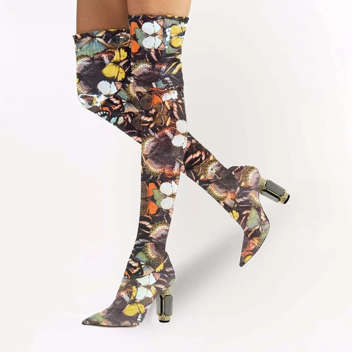 imageFSJ Women Winter Over The Knee Boots Crystal Chunky High Heel Stretch Thigh High Fashion Zipper Long Boots Warm Shoes Size 415 USButterfly