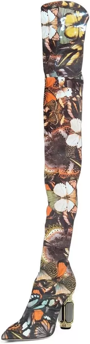 imageFSJ Women Winter Over The Knee Boots Crystal Chunky High Heel Stretch Thigh High Fashion Zipper Long Boots Warm Shoes Size 415 USButterfly