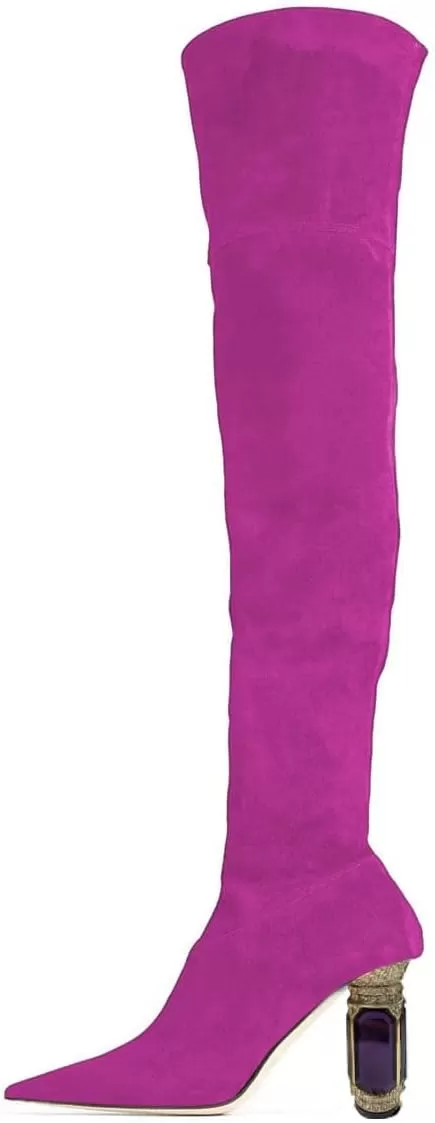 imageFSJ Women Winter Over The Knee Boots Crystal Chunky High Heel Stretch Thigh High Fashion Zipper Long Boots Warm Shoes Size 415 USFuchsia