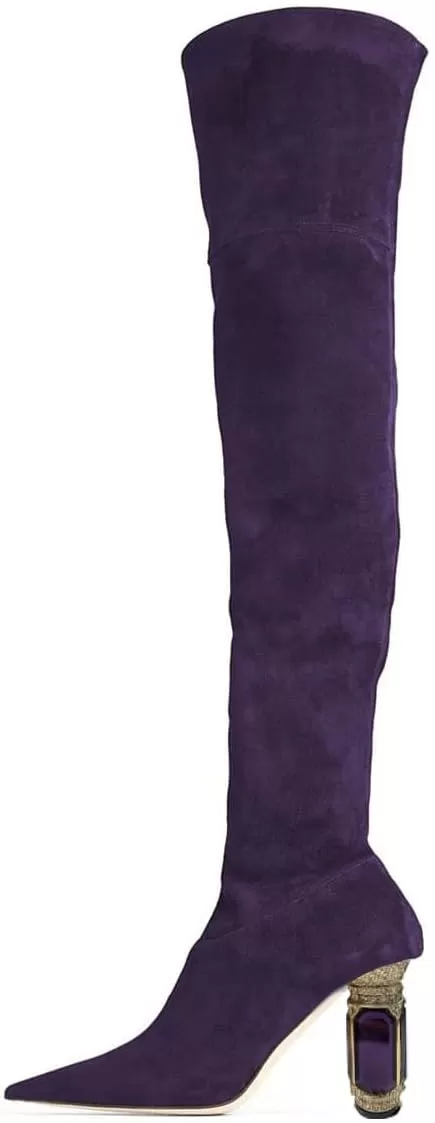 imageFSJ Women Winter Over The Knee Boots Crystal Chunky High Heel Stretch Thigh High Fashion Zipper Long Boots Warm Shoes Size 415 USIndigo