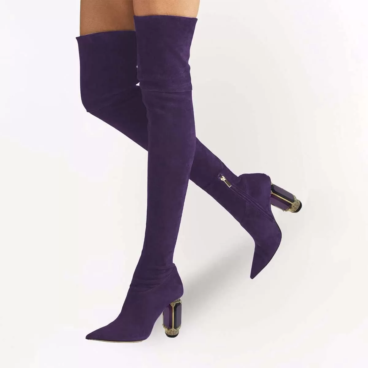 imageFSJ Women Winter Over The Knee Boots Crystal Chunky High Heel Stretch Thigh High Fashion Zipper Long Boots Warm Shoes Size 415 USIndigo