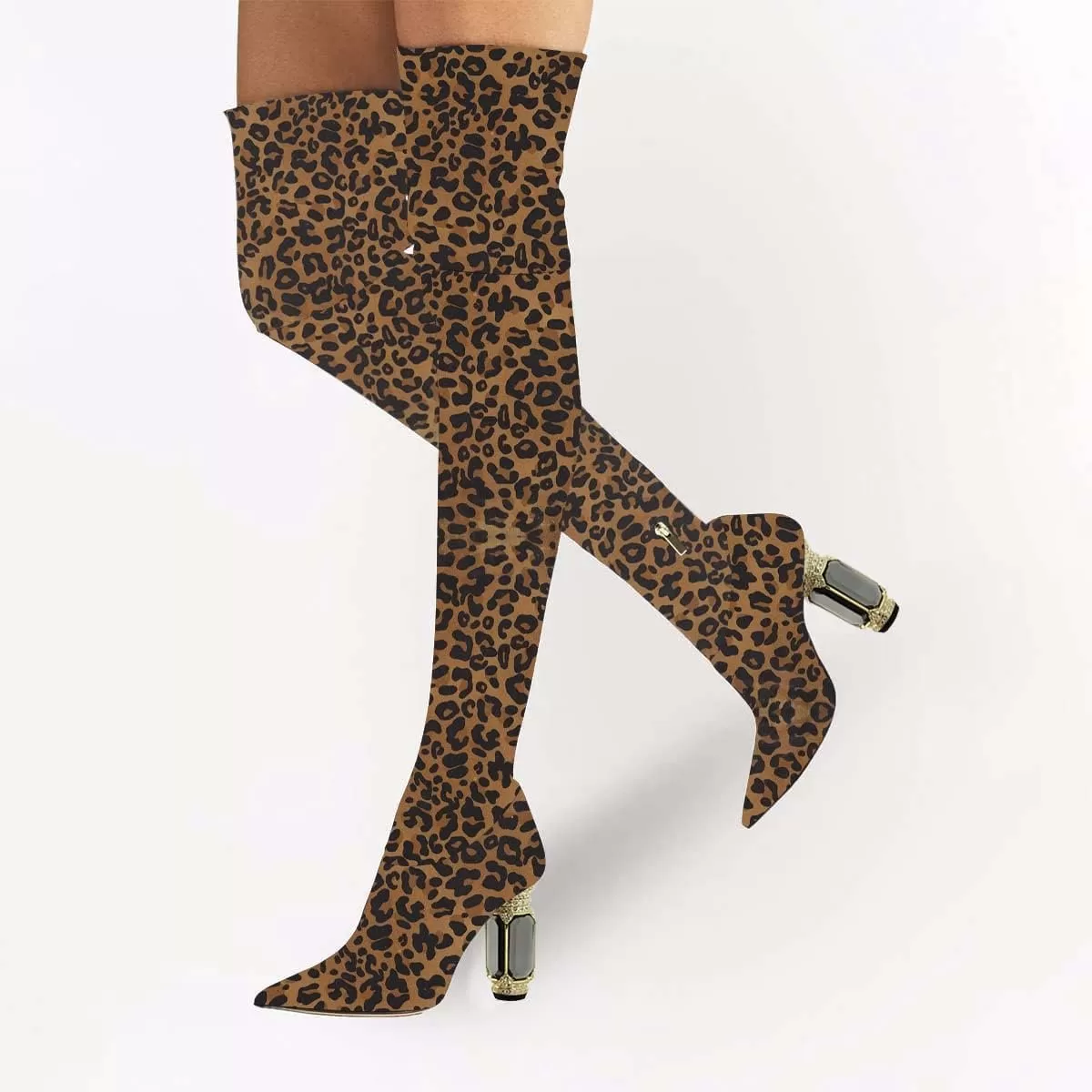 imageFSJ Women Winter Over The Knee Boots Crystal Chunky High Heel Stretch Thigh High Fashion Zipper Long Boots Warm Shoes Size 415 USLeopard