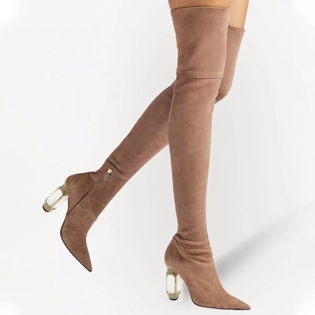 imageFSJ Women Winter Over The Knee Boots Crystal Chunky High Heel Stretch Thigh High Fashion Zipper Long Boots Warm Shoes Size 415 USNude